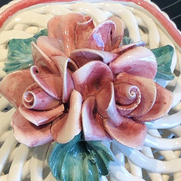 Vintage Italian Ceramic Reticulated Covered Dish  Pink/White - Picture 4 of 14